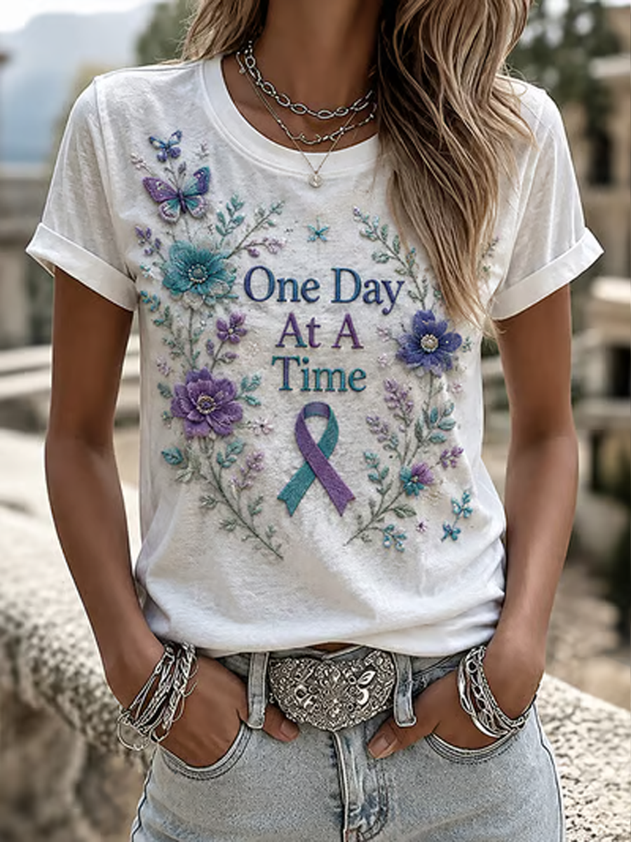 Women's One Day At A Time Flower Art Print short-sleeved T-shirt