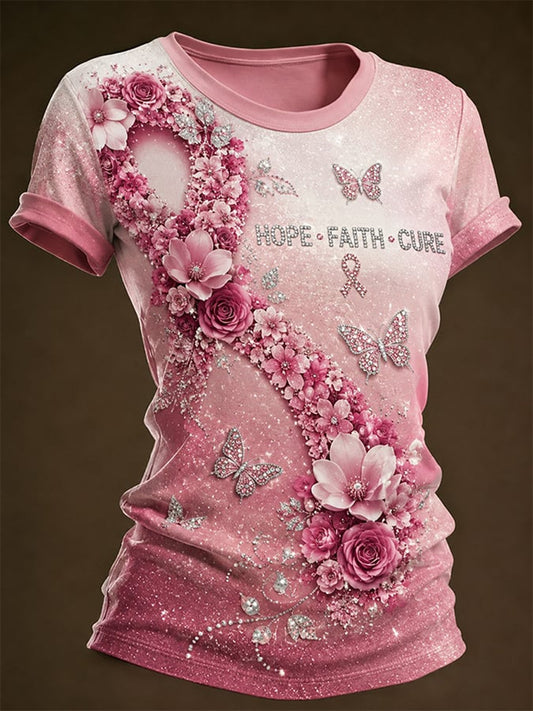 Women's Breast Cancer Awareness Print T-shirt