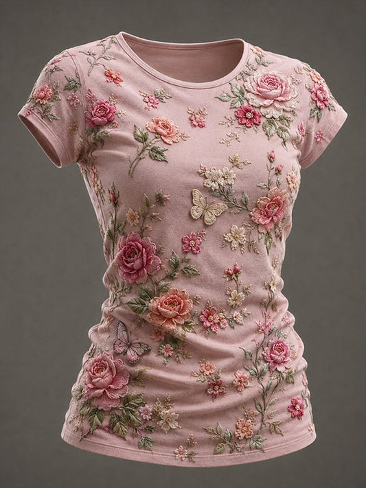 Women's Pink Floral Print T-shirt