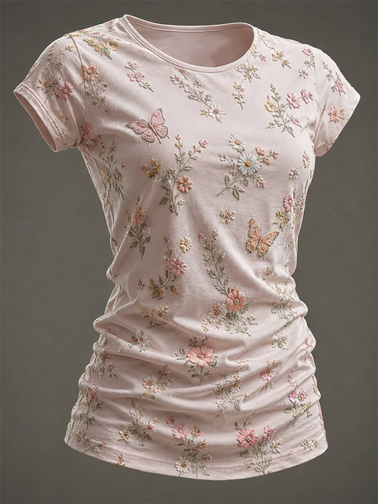 Women's Pink Floral Print T-shirt