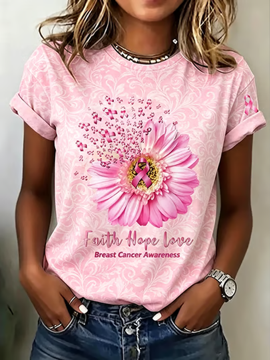 Women's Breast Cancer Awareness Printed short-sleeved T-shirt