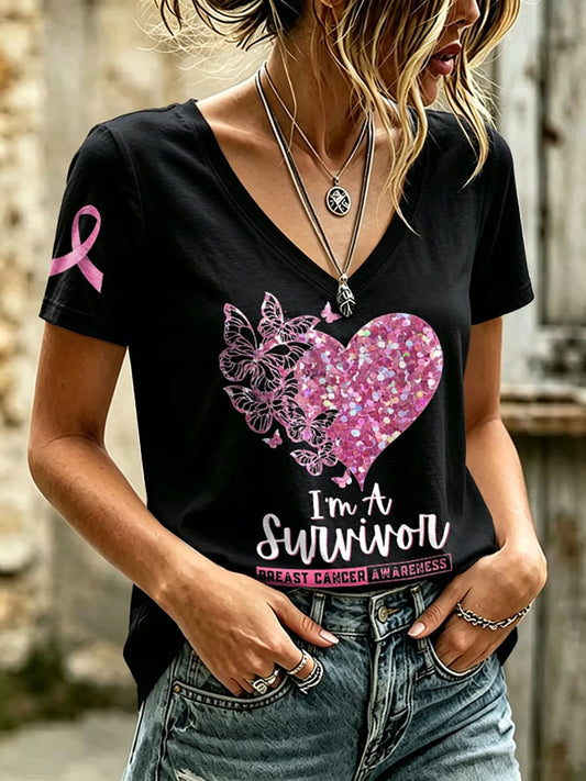 Women's Breast Cancer Awareness Print T-shirt