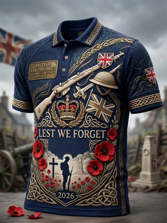 Men's British veteran print polo shirt