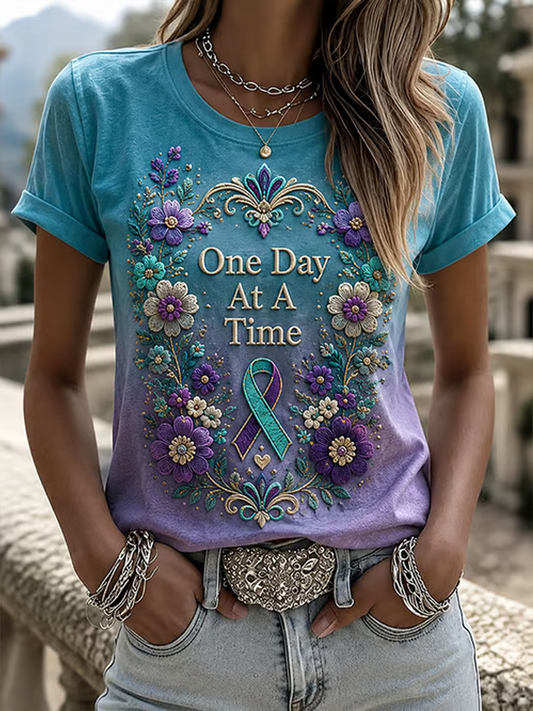 Women's One Day At A Time Flower Art Print short-sleeved T-shirt