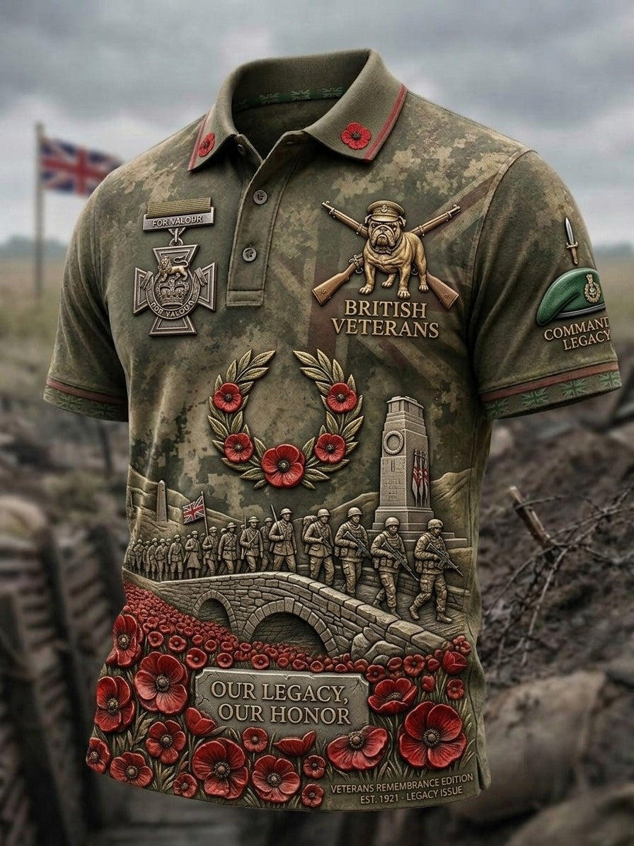 Men's British veteran print polo shirt