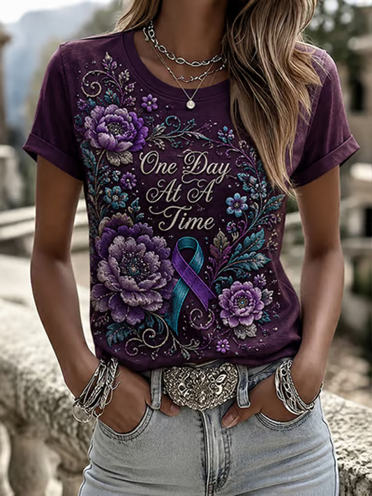 Women's One Day At A Time Flower Art Print short-sleeved T-shirt
