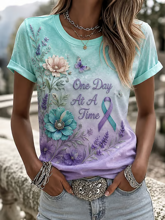Women's One Day At A Time Flower Art Print short-sleeved T-shirt