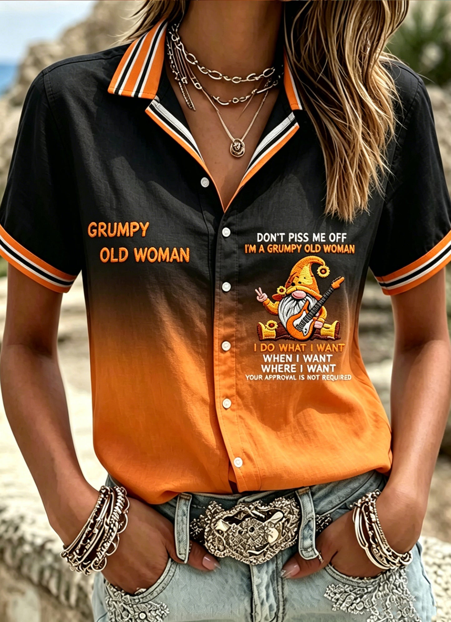 Women's Grumpy Old Woman Print Short-sleeved Shirt