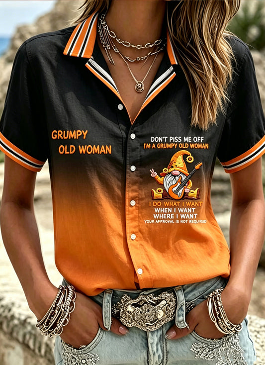Women's Grumpy Old Woman Print Short-sleeved Shirt