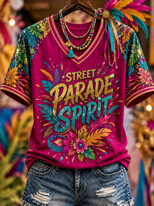 Women's Caribbean Carnival Print Casual V-Neck Tee