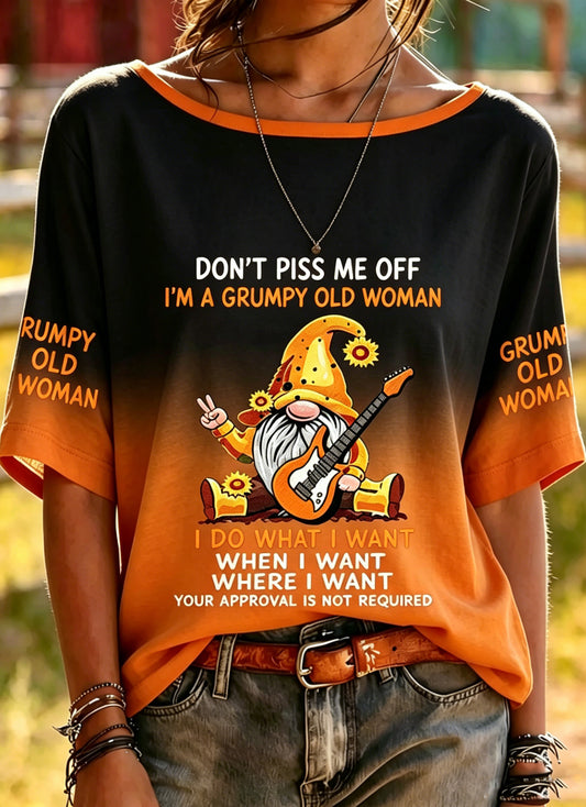 Women's Grumpy Old Woman Printed Vintage Fashion Loose Short Sleeve T-Shirt