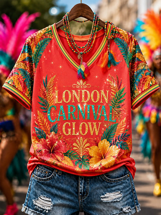 Women's Caribbean Carnival Print Casual V-Neck Tee