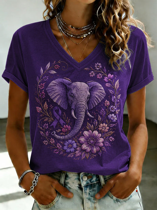 Women's Alzheimer's Awareness Elephant Print T-Shirt