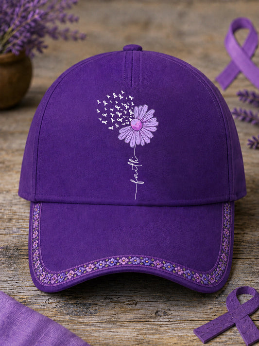 Unisex Purple Floral & Hummingbird Print Alzheimer's Awareness Support Hat