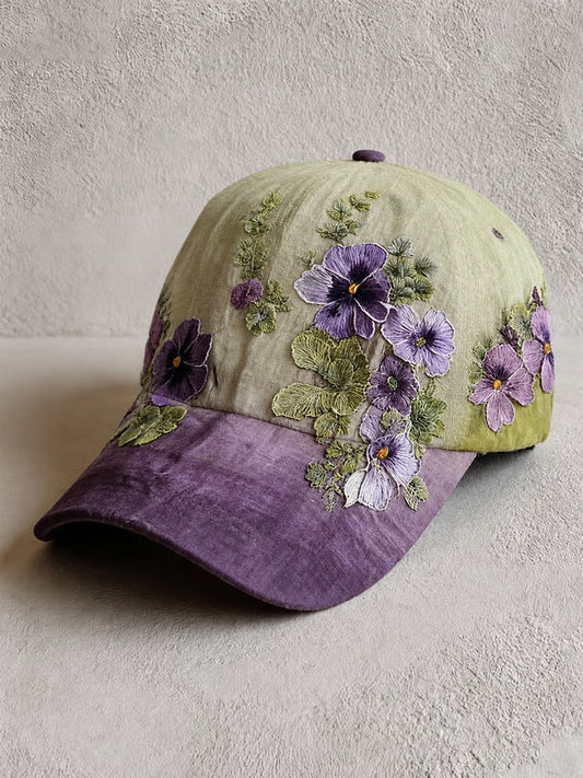 Unisex Alzheimer's Awareness Support Purple Floral Art Design Print Hat