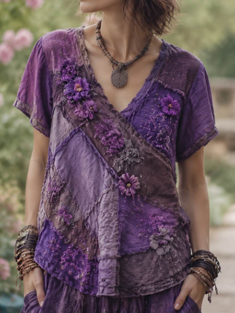Women's linen short-sleeved T-shirt