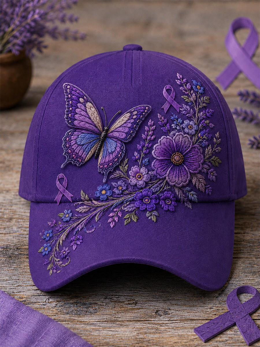 Unisex Purple Floral & Butterfly Print Alzheimer's Awareness Support Hat