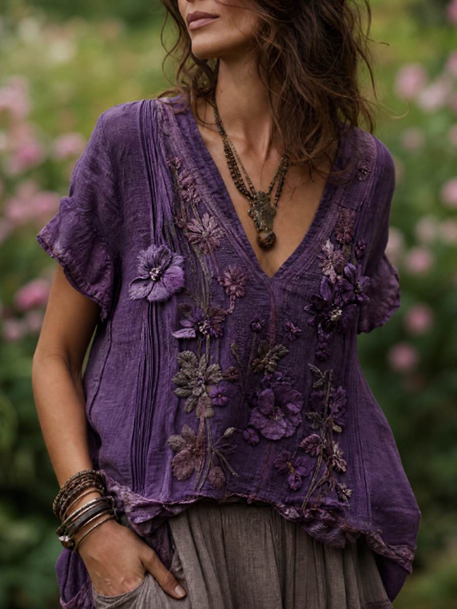 Women's linen short-sleeved T-shirt