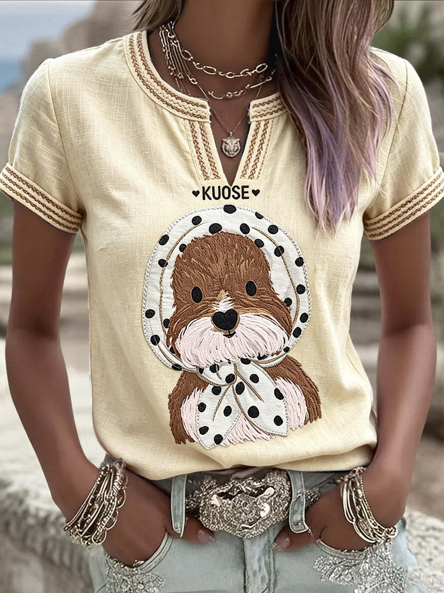Women’s Cute Printed Casual Summer Cotton-Linen T-Shirt