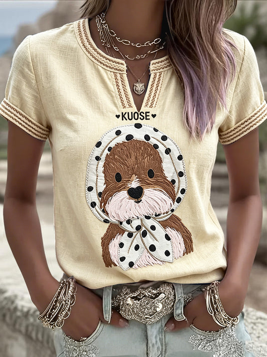 Women’s Cute Printed Casual Summer Cotton-Linen T-Shirt