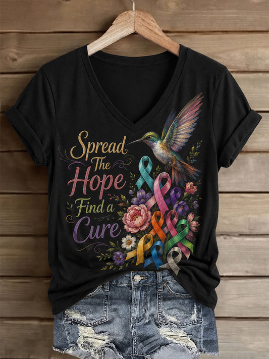 Women's Fight Cancer In All Colors Cancer Awareness Print T-shirt