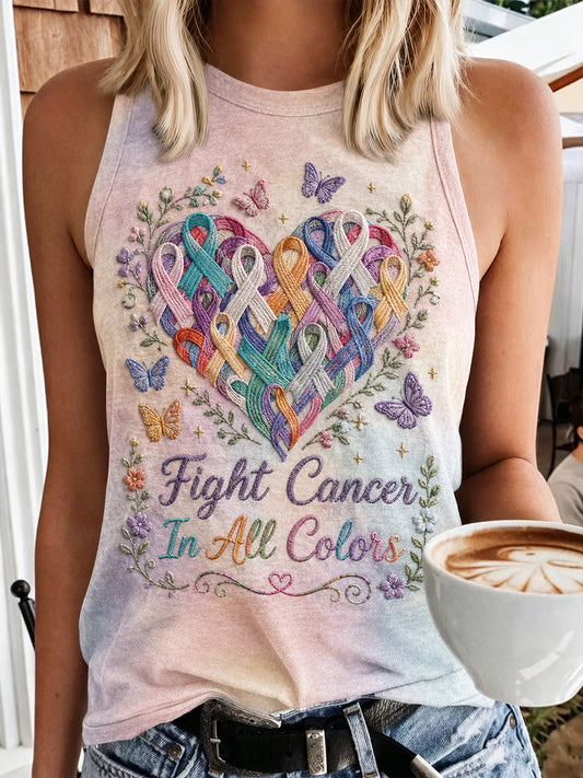 Women's Fight Cancer In All Colors Cancer Awareness Print Vest Top
