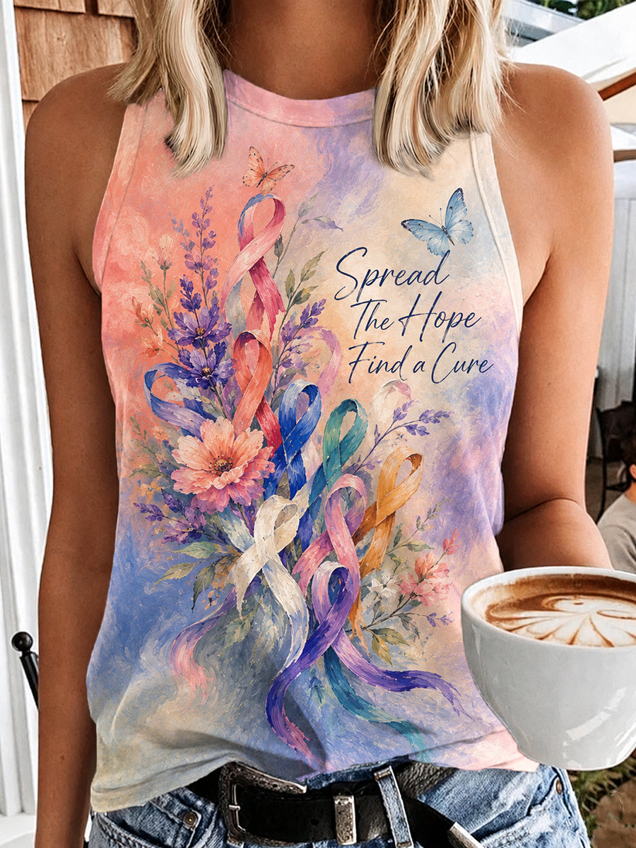 Women's Fight Cancer In All Colors Cancer Awareness Print Vest Top