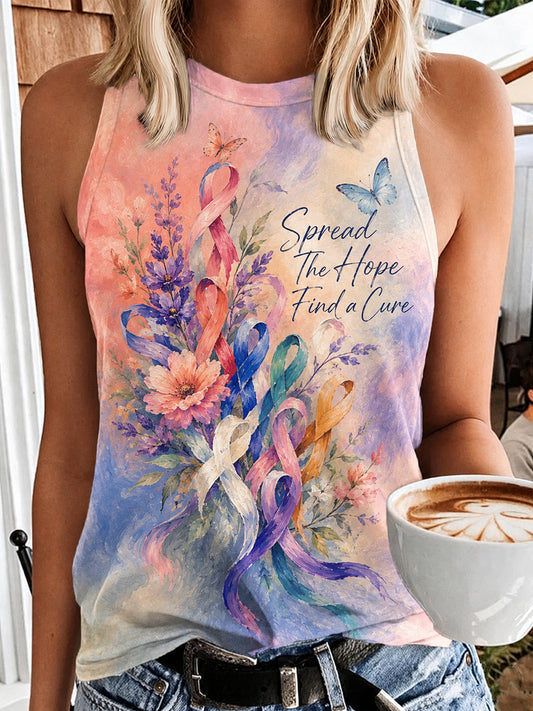 Women's Fight Cancer In All Colors Cancer Awareness Print Vest Top