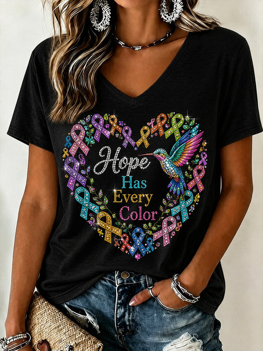 Women's Fight Cancer In All Colors Cancer Awareness Print T-shirt