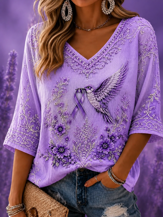 Women's Alzheimer's Disease Mid-length Sleeves V-Neck T-Shirt