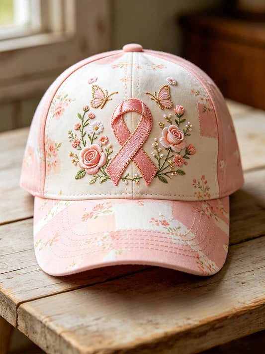 Women's Pink Floral Breast Cancer Awareness Support Print Hat