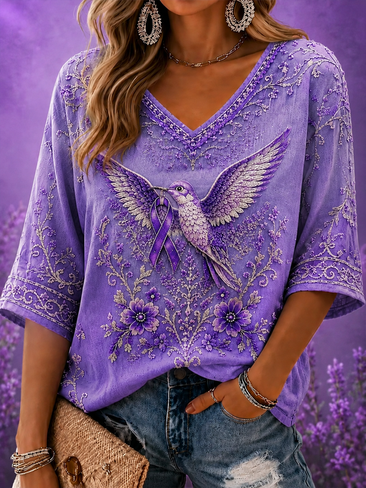 Women's Alzheimer's Disease Mid-length Sleeves V-Neck T-Shirt