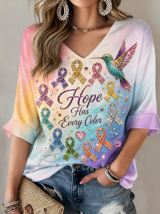 Women's Fight Cancer In All Colors Cancer Awareness Print T-shirt