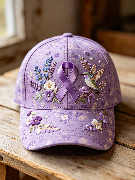 Women's Fashion Floral Pattern Purple Alzheimer's Support Printed Hat