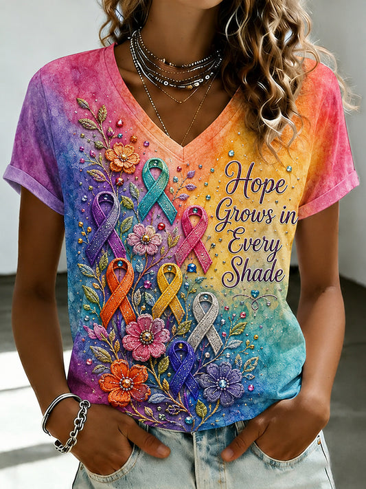 Women's Fight Cancer In All Colors Cancer Awareness Print T-shirt