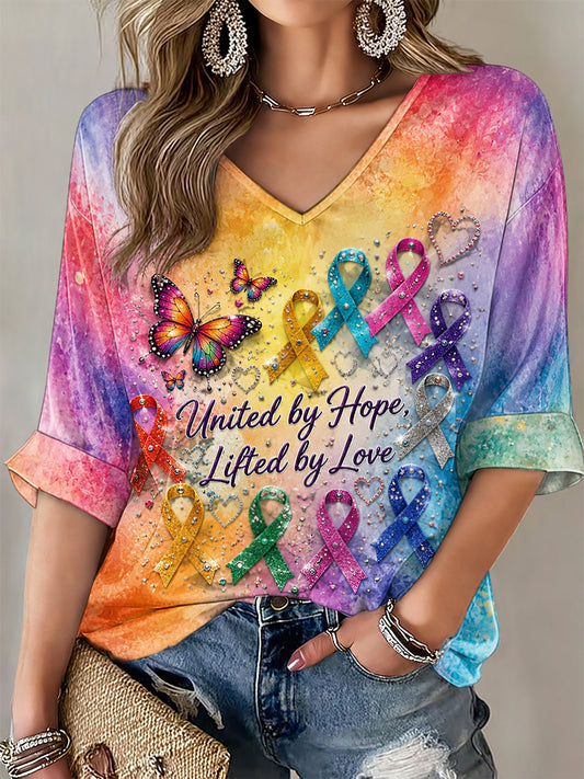 Women's Fight Cancer In All Colors Cancer Awareness Print T-shirt