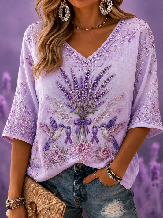 Women's Alzheimer's Disease Mid-length Sleeves V-Neck T-Shirt