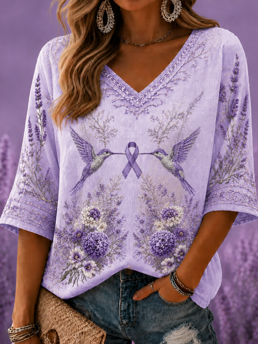 Women's Alzheimer's Disease Mid-length Sleeves V-Neck T-Shirt