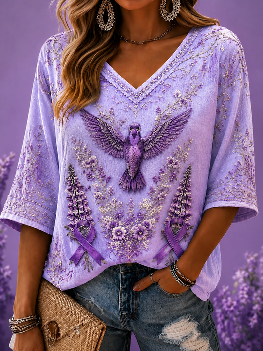 Women's Alzheimer's Disease Mid-length Sleeves V-Neck T-Shirt