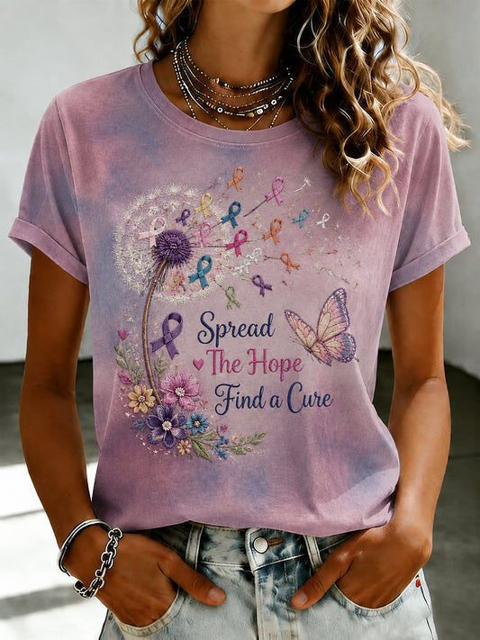 Women's Fight Cancer In All Colors Cancer Awareness Print T-shirt
