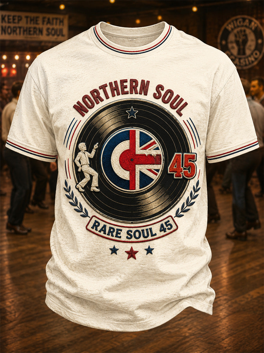 Men's  Retro Northern Soul Print Casual Tee