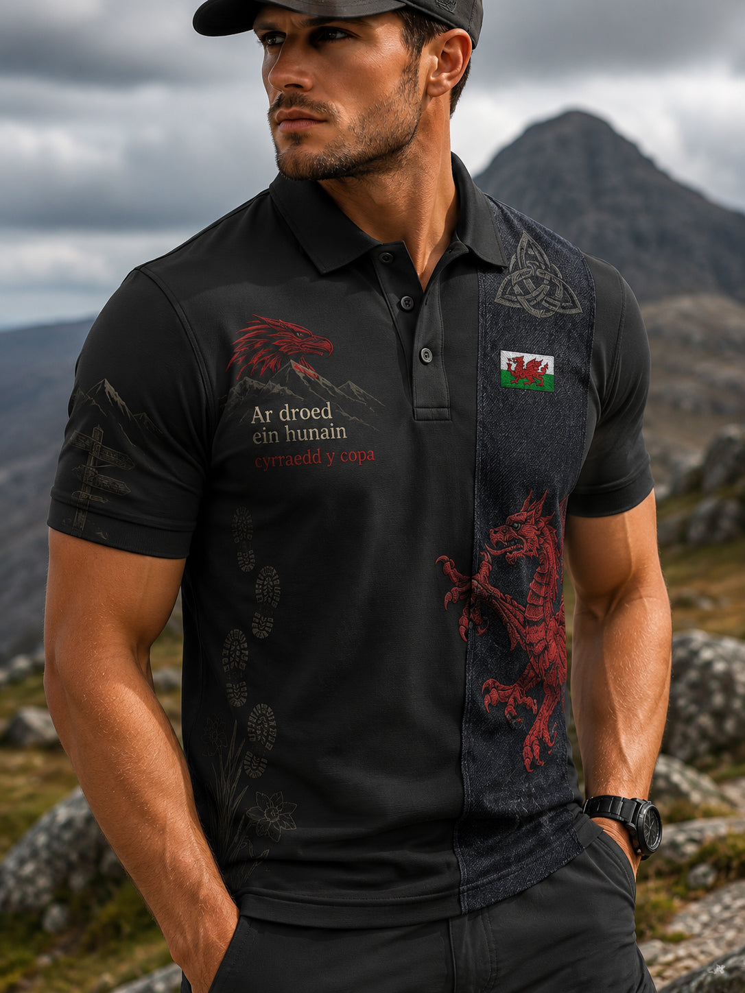 Men's Welsh Outdoor Running Art Print Polo