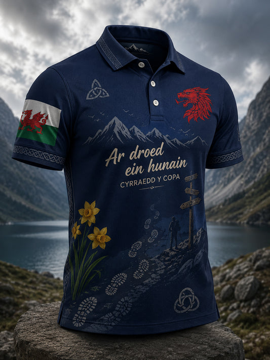 Men's Welsh Outdoor Running Art Print Polo