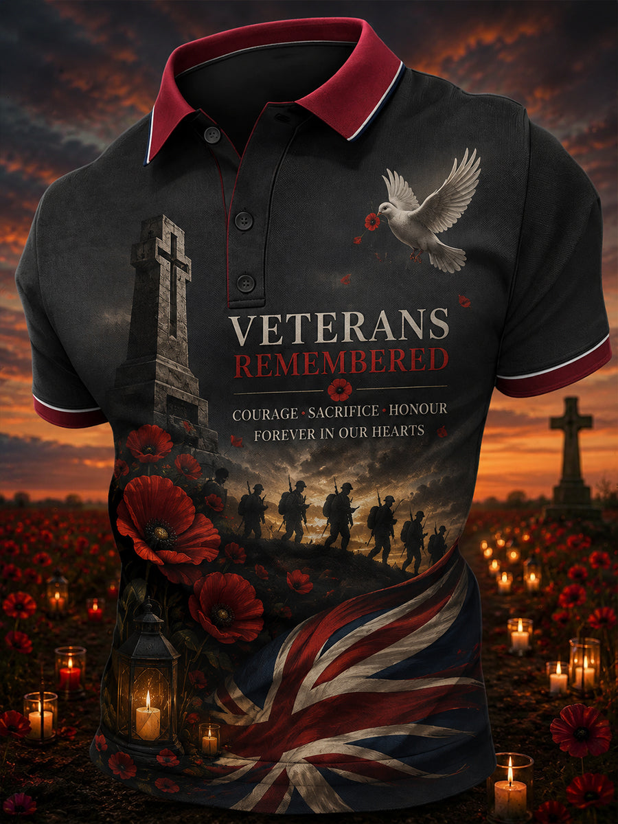Men's Short-Sleeve Polo Shirt With British Veteran Commemorative Print