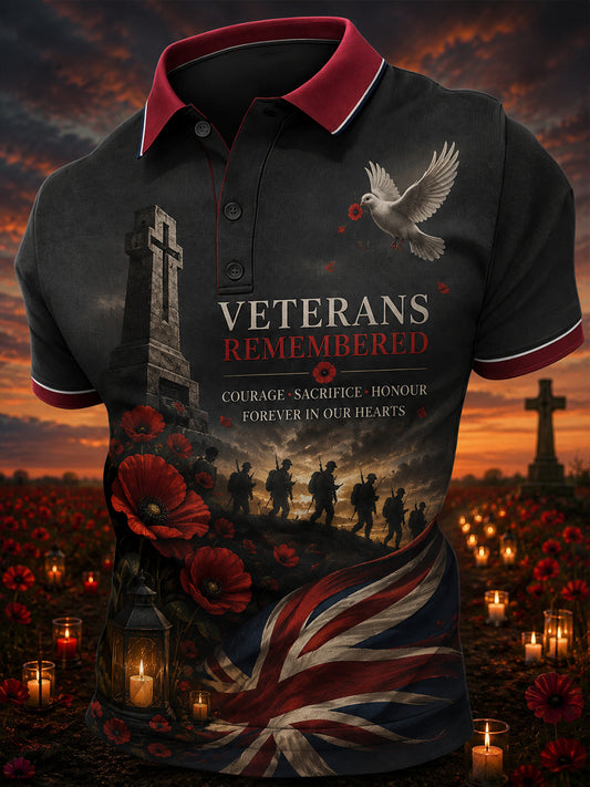 Men's Short-Sleeve Polo Shirt With British Veteran Commemorative Print