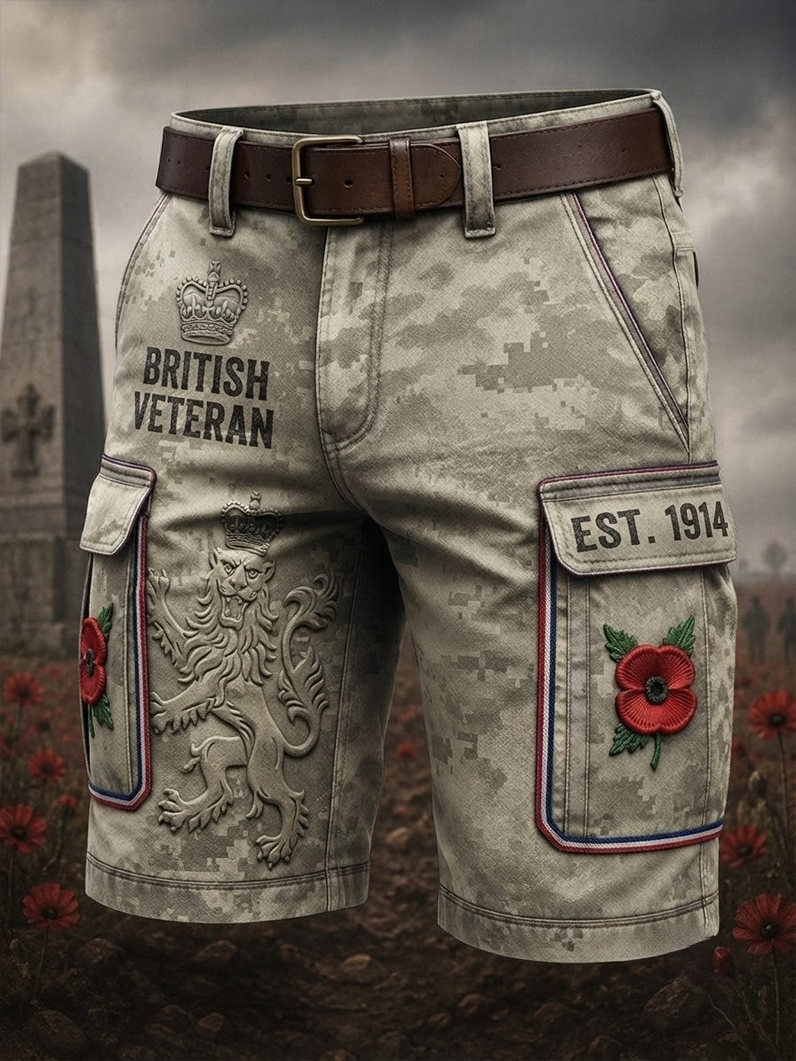 Men's Veteran Memorial Graphic Print Cropped Cargo Pants