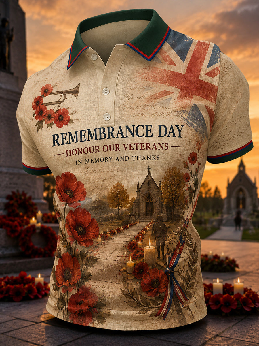 Men's Short-Sleeve Polo Shirt With British Veteran Commemorative Print