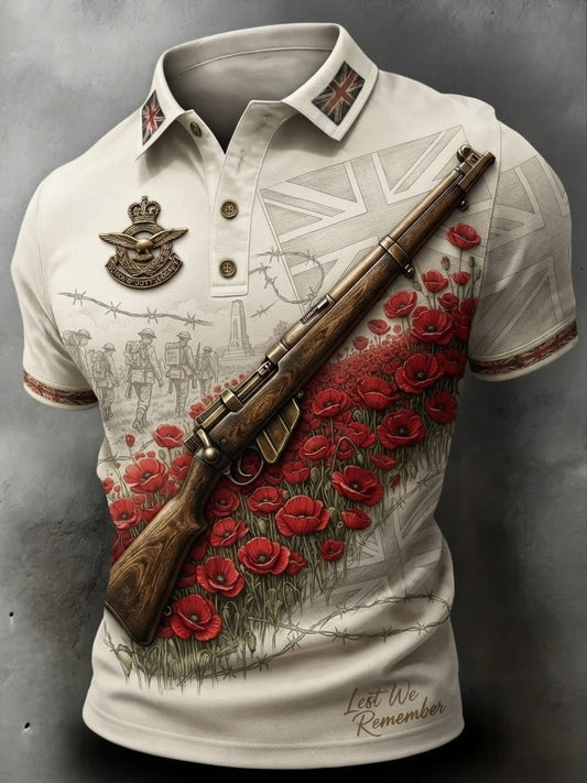 Men's British veteran print polo shirt