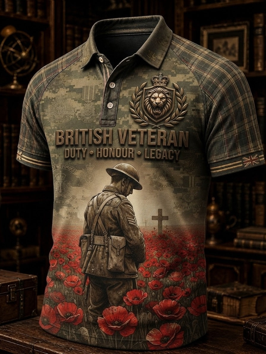 Men's British veteran print polo shirt