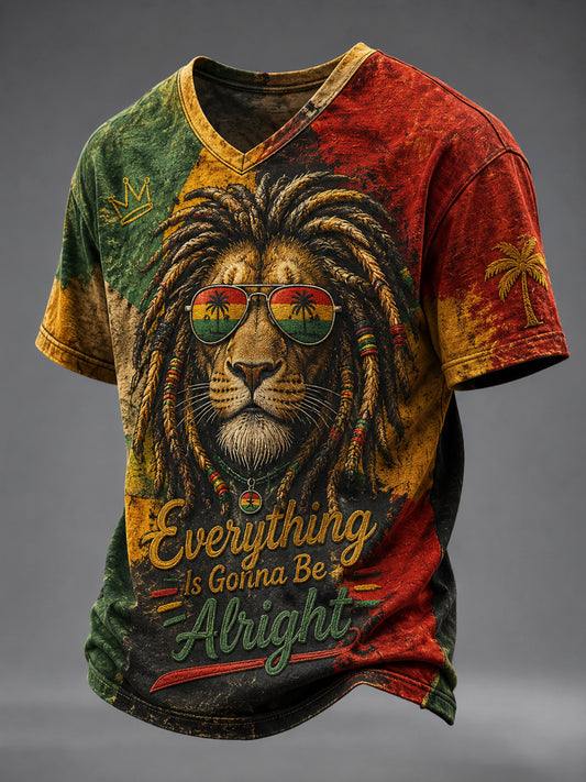 Retro Reggae Lion Art Gradient T-Shirt